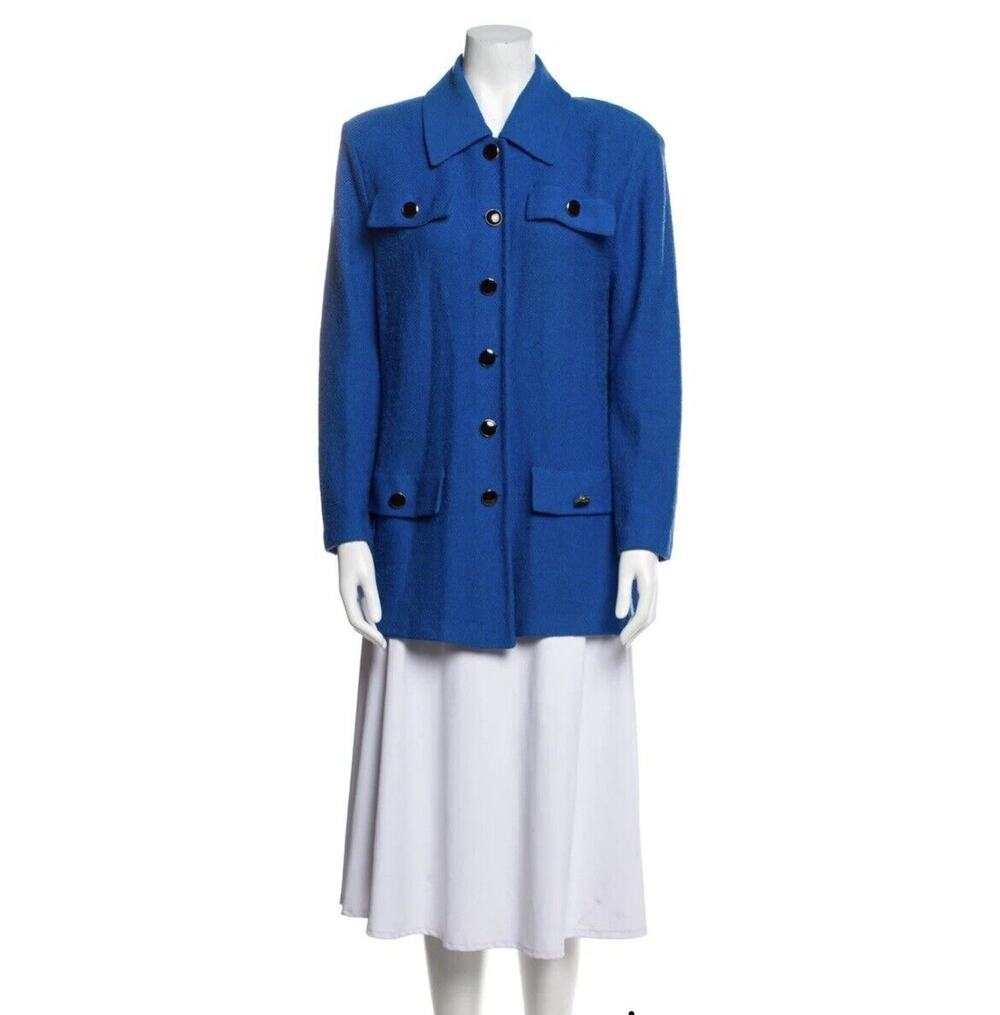 St John Collection royal blue cardigan button up sweater jacket Petite